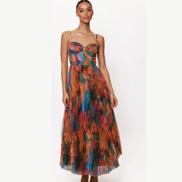 Hutch Dresses & Skirts - Hutch Anthropologie Brianna Watercolor Pleated Maxi Dress Orange Blue Tulle NWT